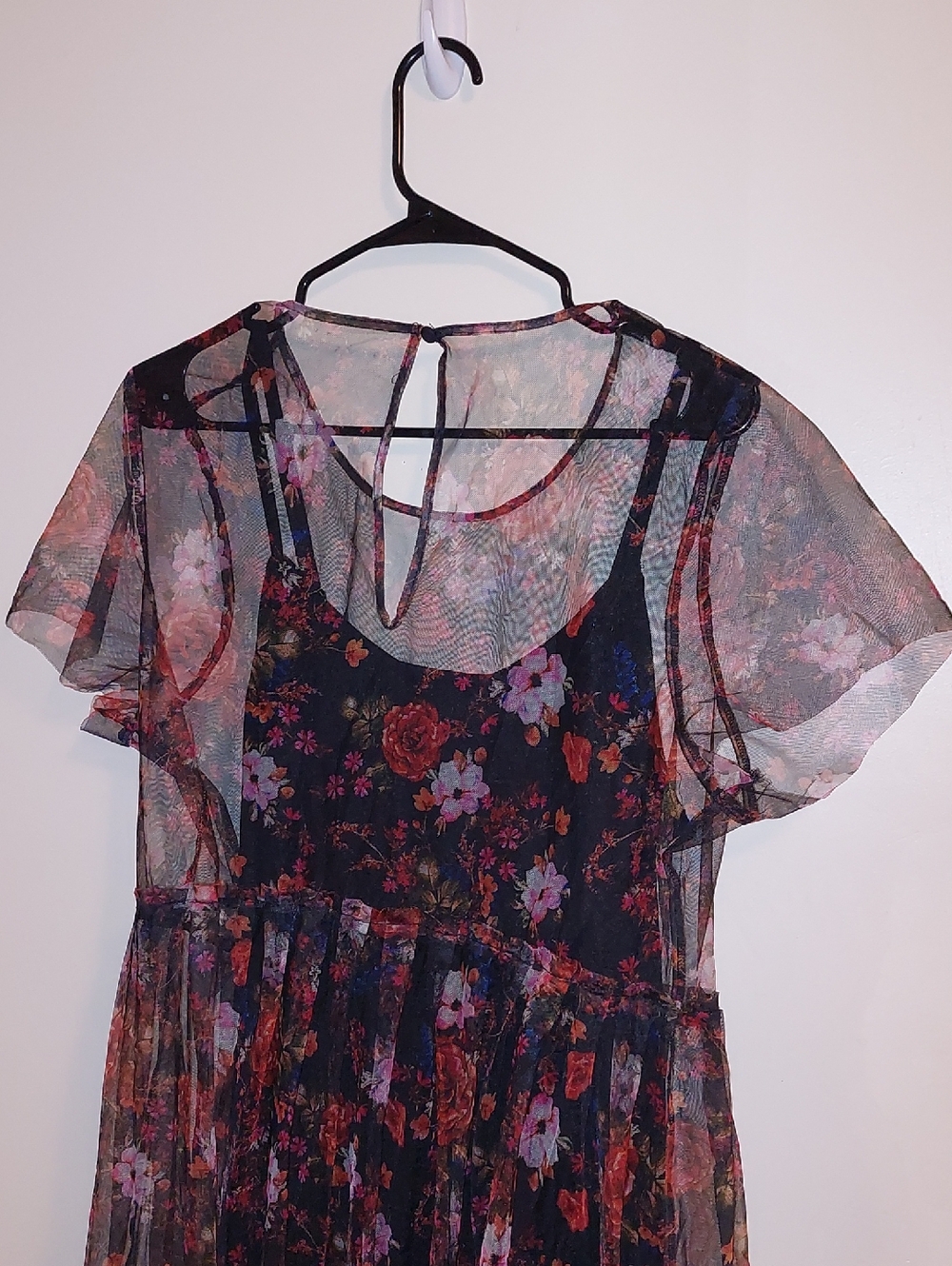 Torrid Black Multi-Color Floral Print Mesh Skater Midi Dress Sz 1X - Picture 8 of 15